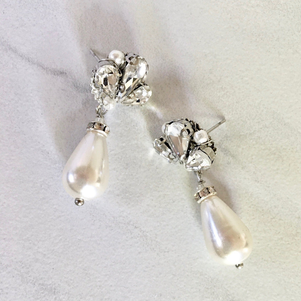 Wedding Jewelry - Vintage Pearl and Rhinestone Bridal Earrings