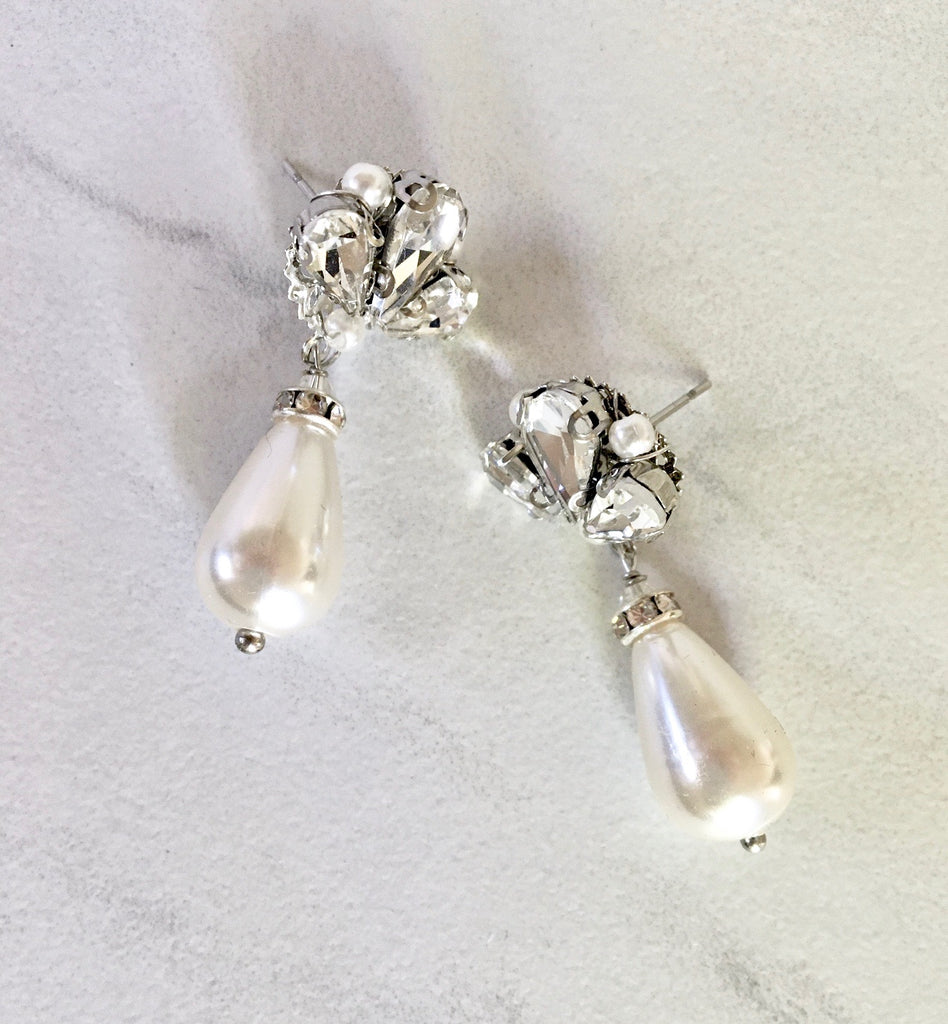 Wedding Jewelry - Vintage Pearl and Rhinestone Bridal Earrings