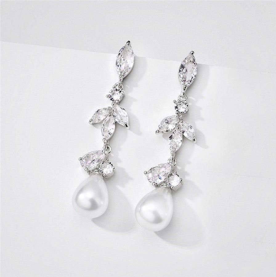Wedding Jewelry - Pearl and Cubic Zirconia Bridal Earrings - Available in Rose Gold and Silver