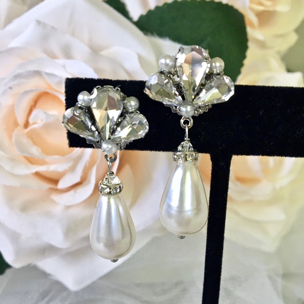 Wedding Jewelry - Vintage Pearl and Rhinestone Bridal Earrings