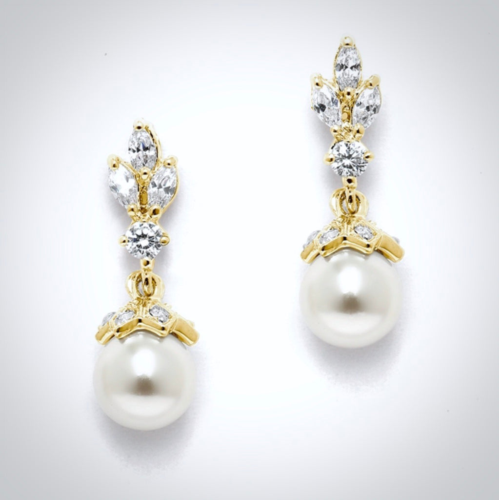 Pearl Wedding Jewelry - Pearl and Cubic Zirconia Bridal Earrings - Available in Rose Gold, Silver and Yellow Gold