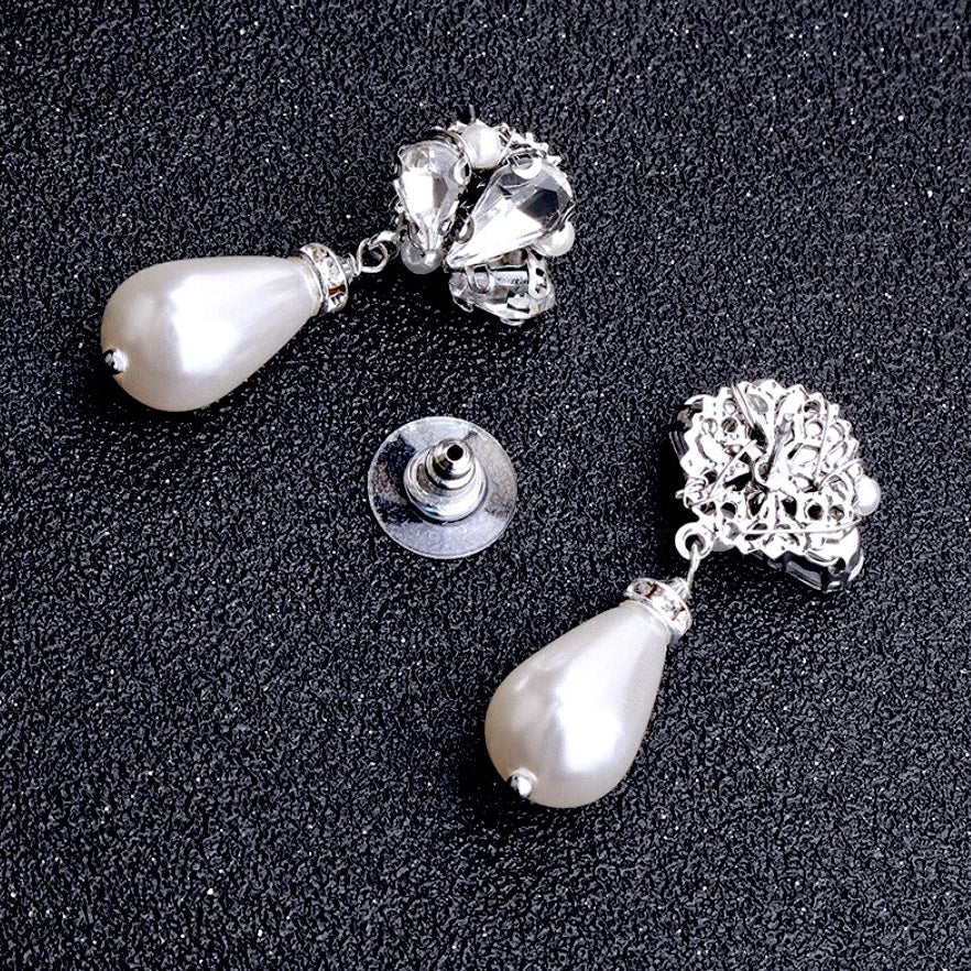 Wedding Jewelry - Vintage Pearl and Rhinestone Bridal Earrings