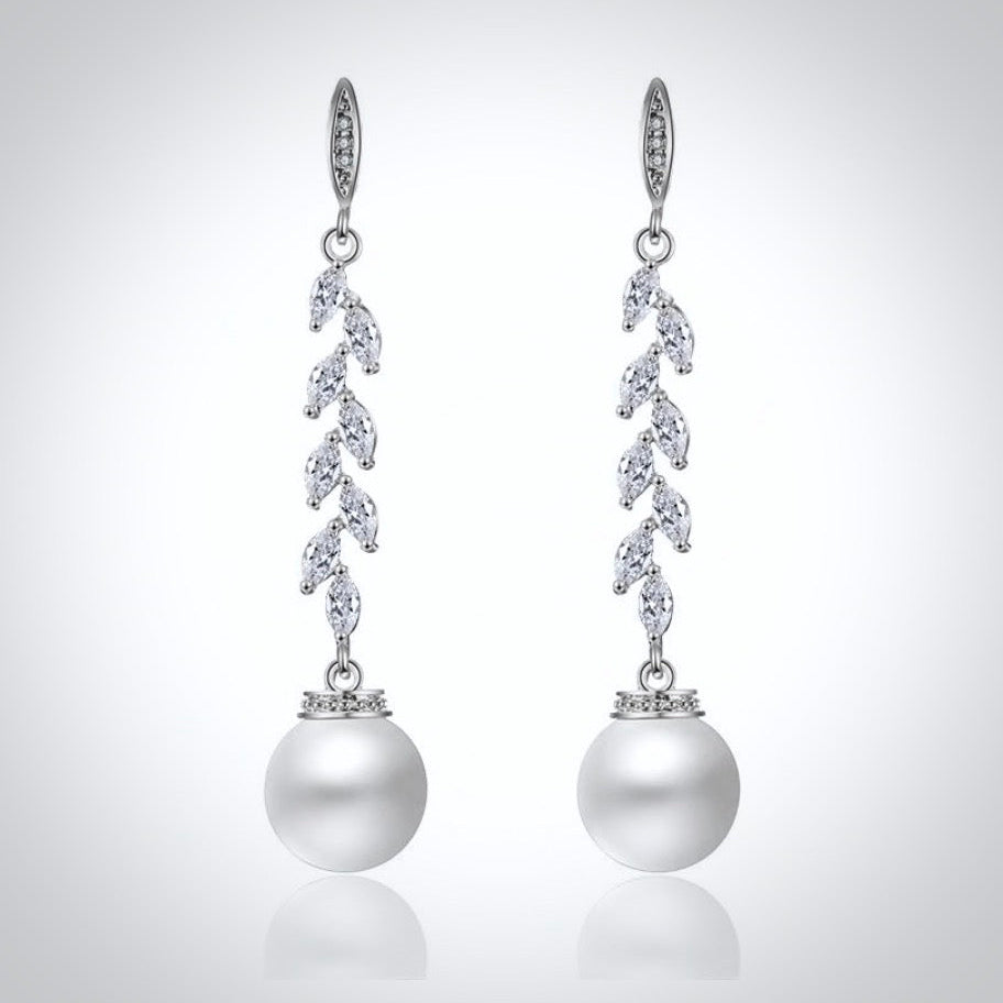 Wedding Jewelry - Pearl and Cubic Zirconia Bridal Earrings - Available in Silver and Rose Gold