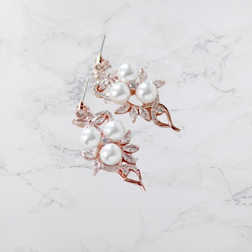 Wedding Jewelry - Pearl and Cubic Zirconia Bridal Earrings