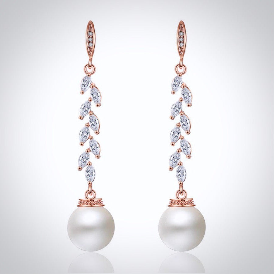Wedding Jewelry - Pearl and Cubic Zirconia Bridal Earrings - Available in Silver and Rose Gold