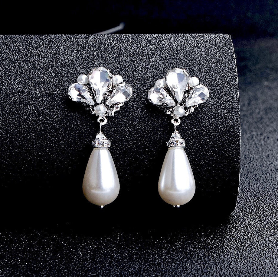 Wedding Jewelry - Vintage Pearl and Rhinestone Bridal Earrings