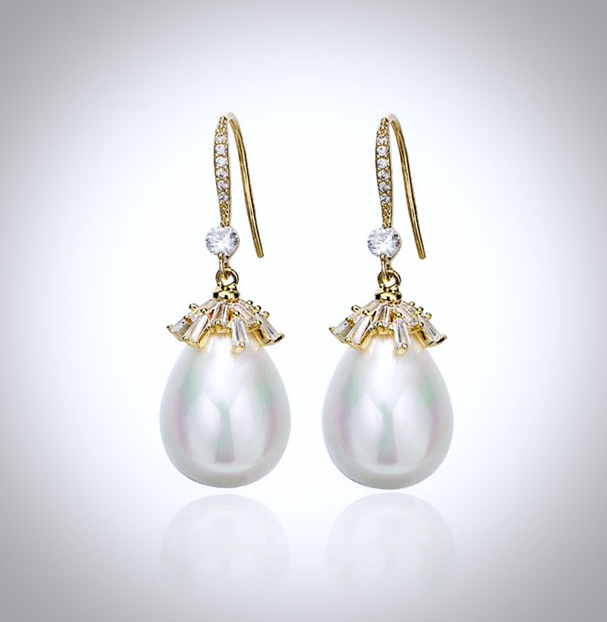 Wedding Jewelry - Bohemian Gold Pearl Bridal Earrings - Available in Yellow Gold and Silver