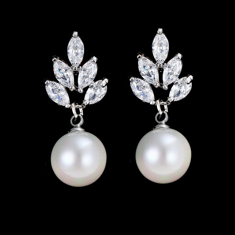 Wedding Pearl Jewelry - Pearl and Cubic Zirconia Jewelry Set