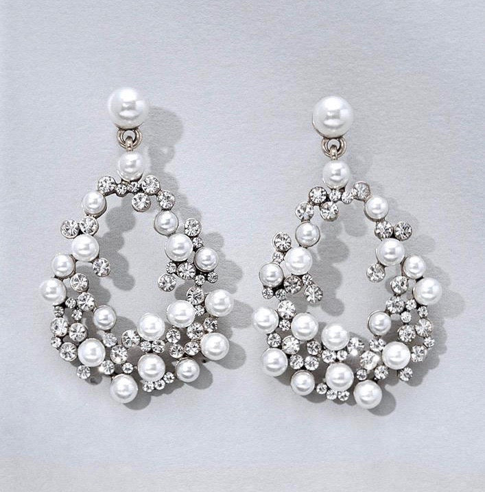 Pearl Wedding Jewelry - Pearl and Rhinestone Bridal Earrings