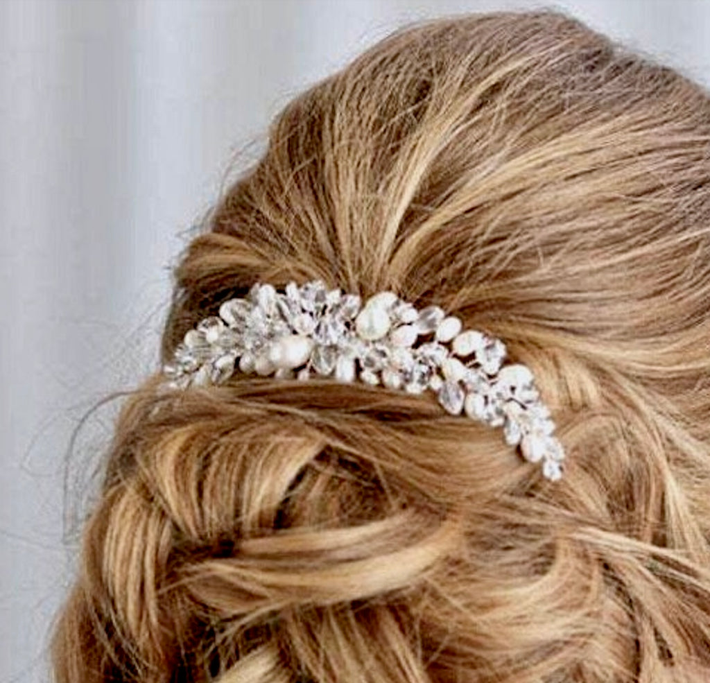 Wedding Hair Accessories - Silver Pearl and Crystal Bridal Hair Comb