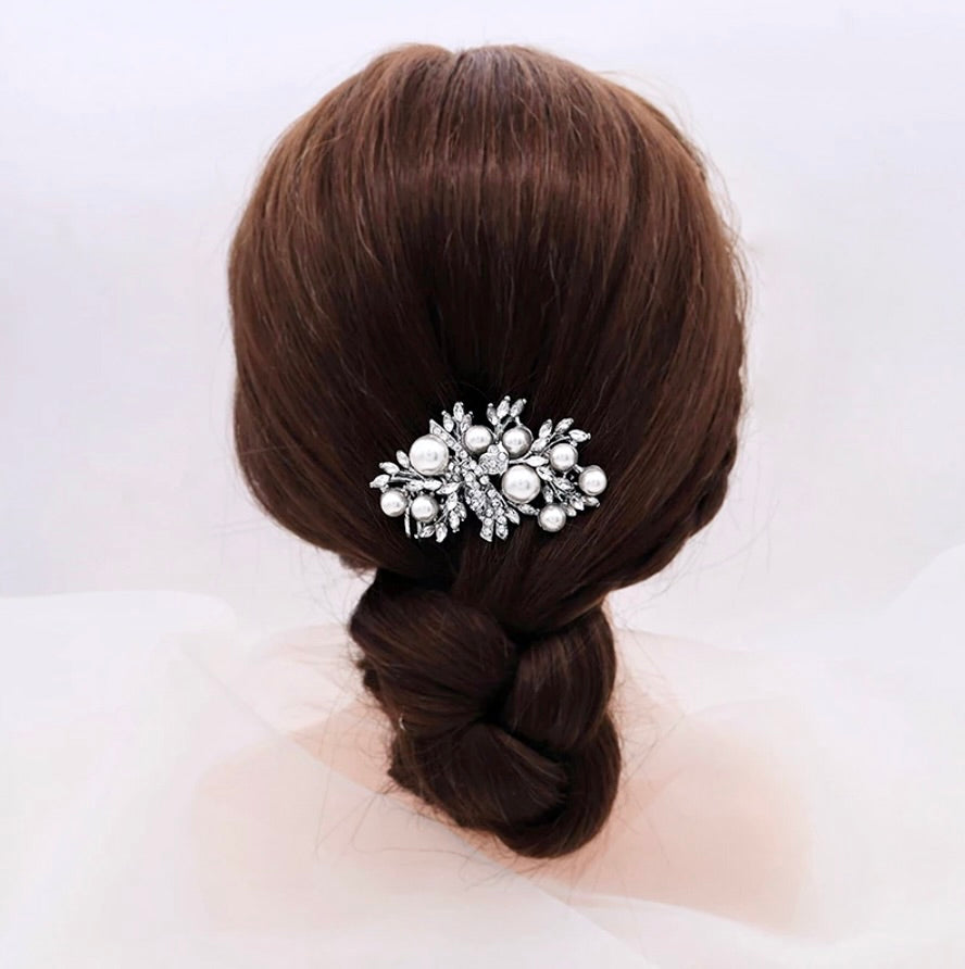 "Sawyer" - Silver Pearl and Crystal Bridal Hair Comb