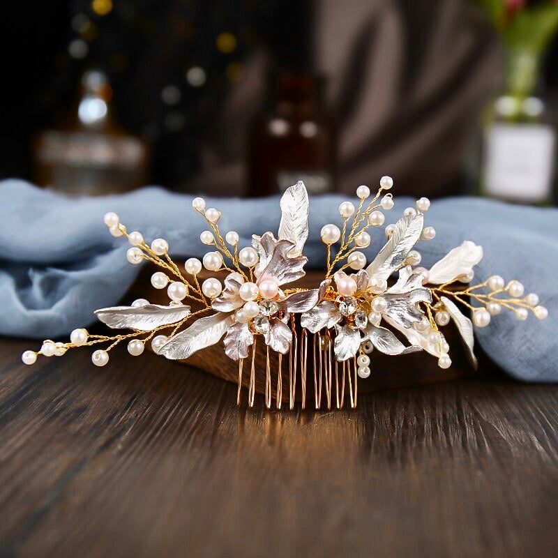 Wedding Hair Accessories - Gold Pearl Bridal Hair Clip