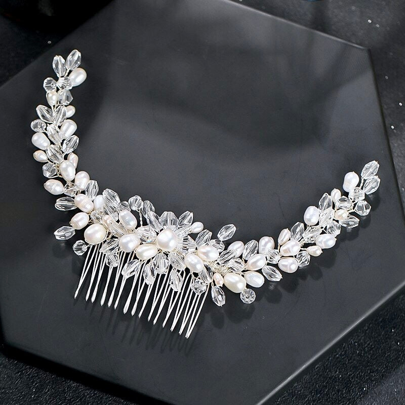 Wedding Hair Accessories - Silver Pearl and Crystal Bridal Hair Comb