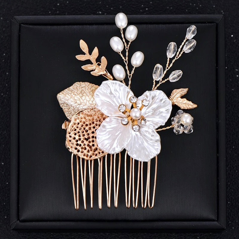 Wedding Hair Accessories - Pearl and Crystal Bridal Hair Comb - Available in Yellow Gold and Silver