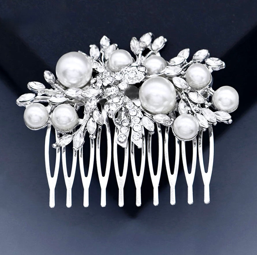 "Sawyer" - Silver Pearl and Crystal Bridal Hair Comb