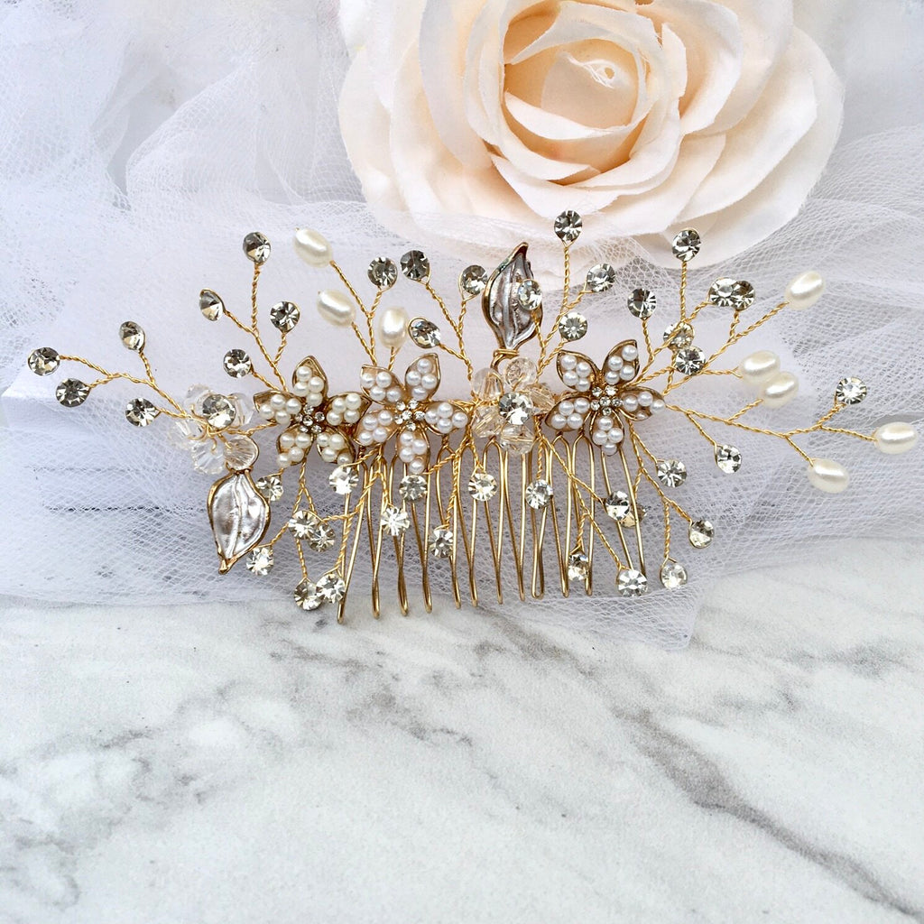 Wedding Hair Accessories - Pearl Bridal Hair Comb - Available in Silver, Yellow Gold and Rose Gold