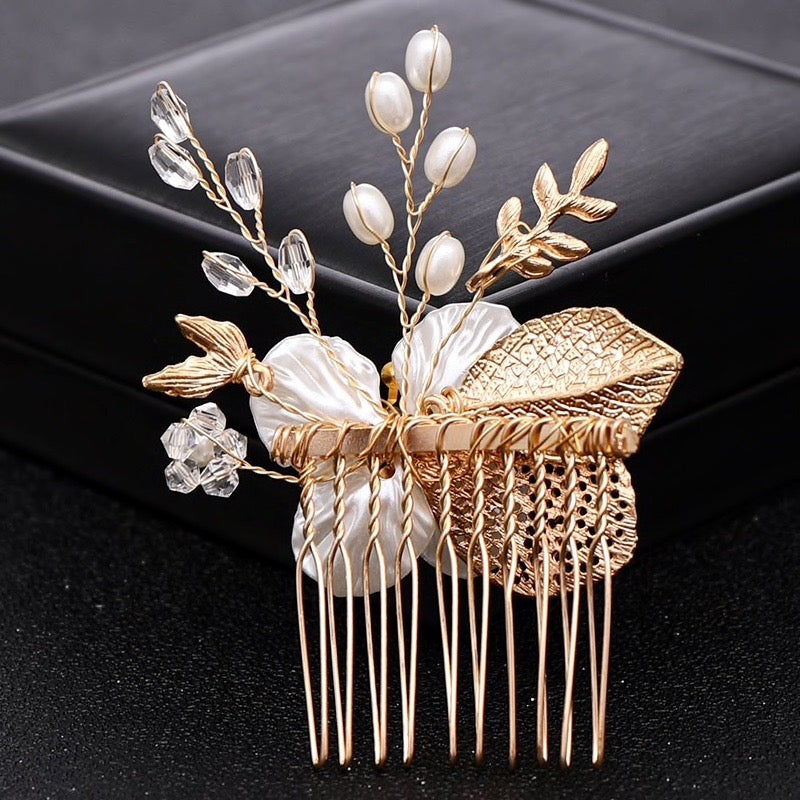 Wedding Hair Accessories - Pearl and Crystal Bridal Hair Comb - Available in Yellow Gold and Silver