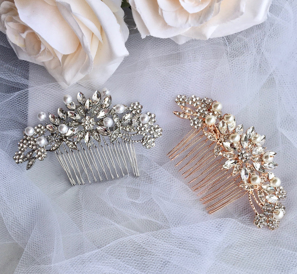Wedding Hair Accessories - Pearl and Crystal Bridal Hair Comb - Available in Silver and Rose Gold