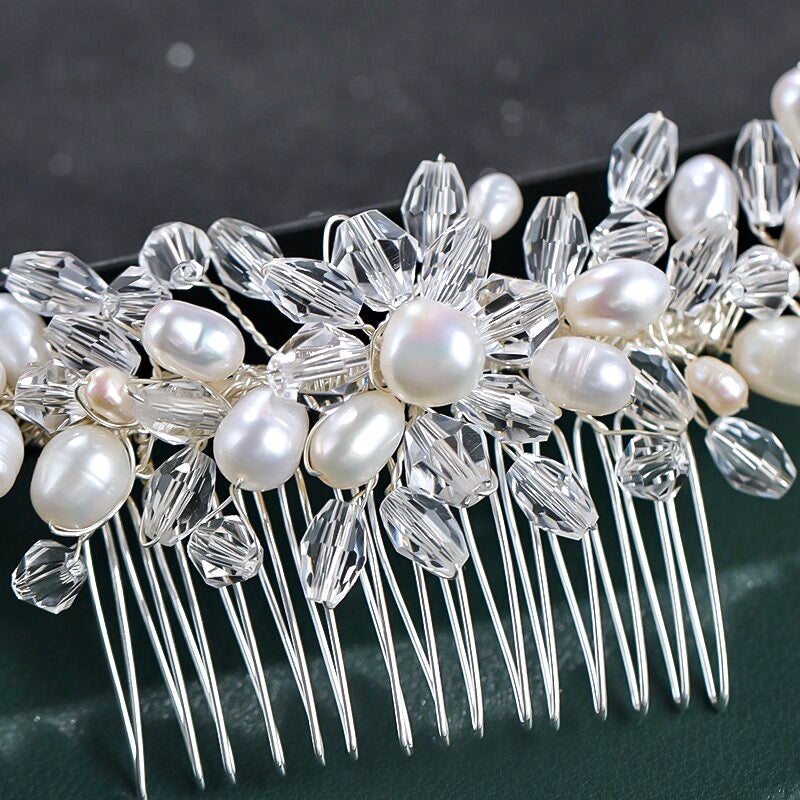 Wedding Hair Accessories - Silver Pearl and Crystal Bridal Hair Comb