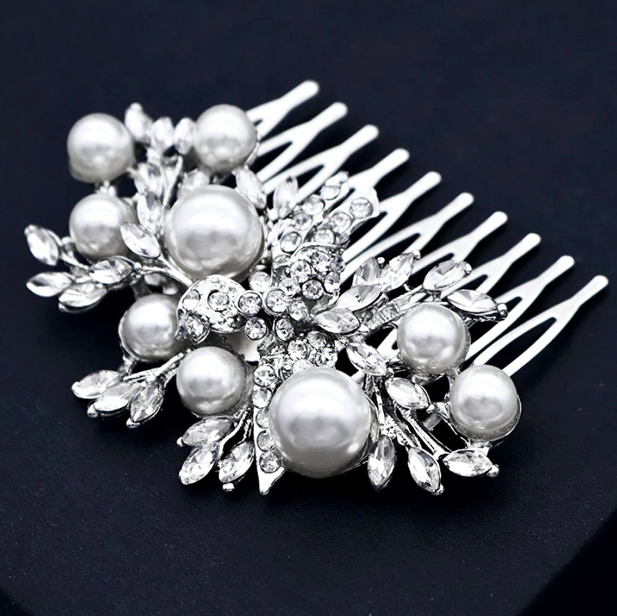 "Sawyer" - Silver Pearl and Crystal Bridal Hair Comb