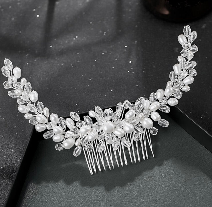 Wedding Hair Accessories - Silver Pearl and Crystal Bridal Hair Comb