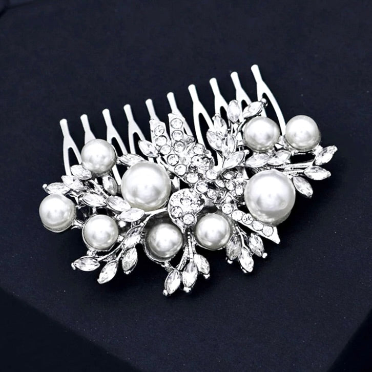 "Sawyer" - Silver Pearl and Crystal Bridal Hair Comb