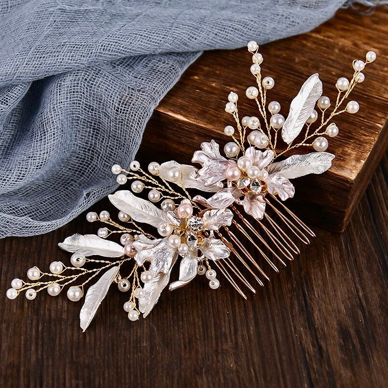 Wedding Hair Accessories - Gold Pearl Bridal Hair Clip