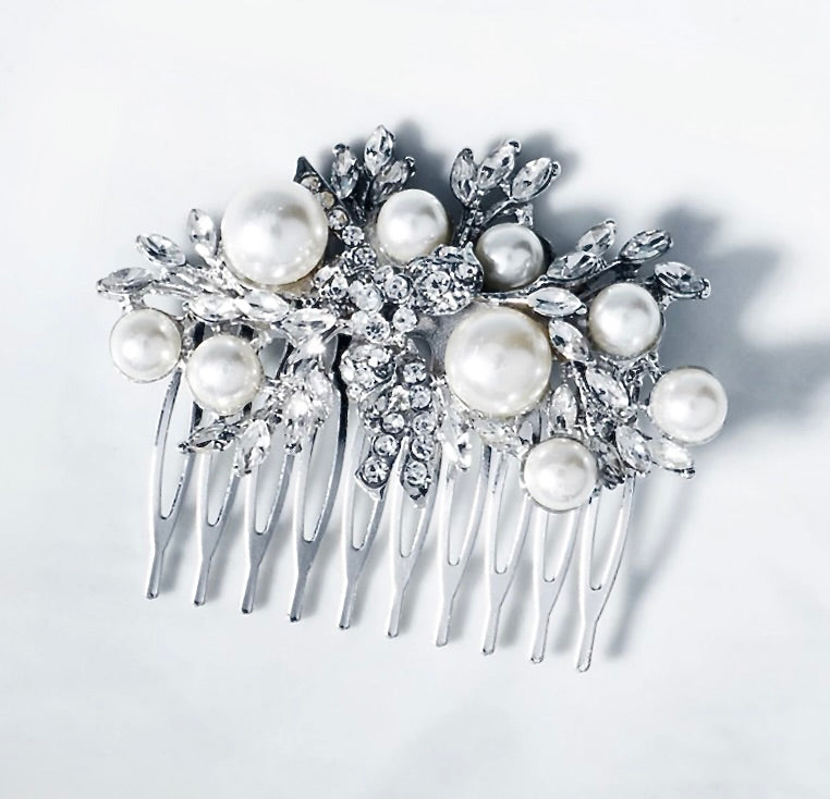 "Sawyer" - Silver Pearl and Crystal Bridal Hair Comb
