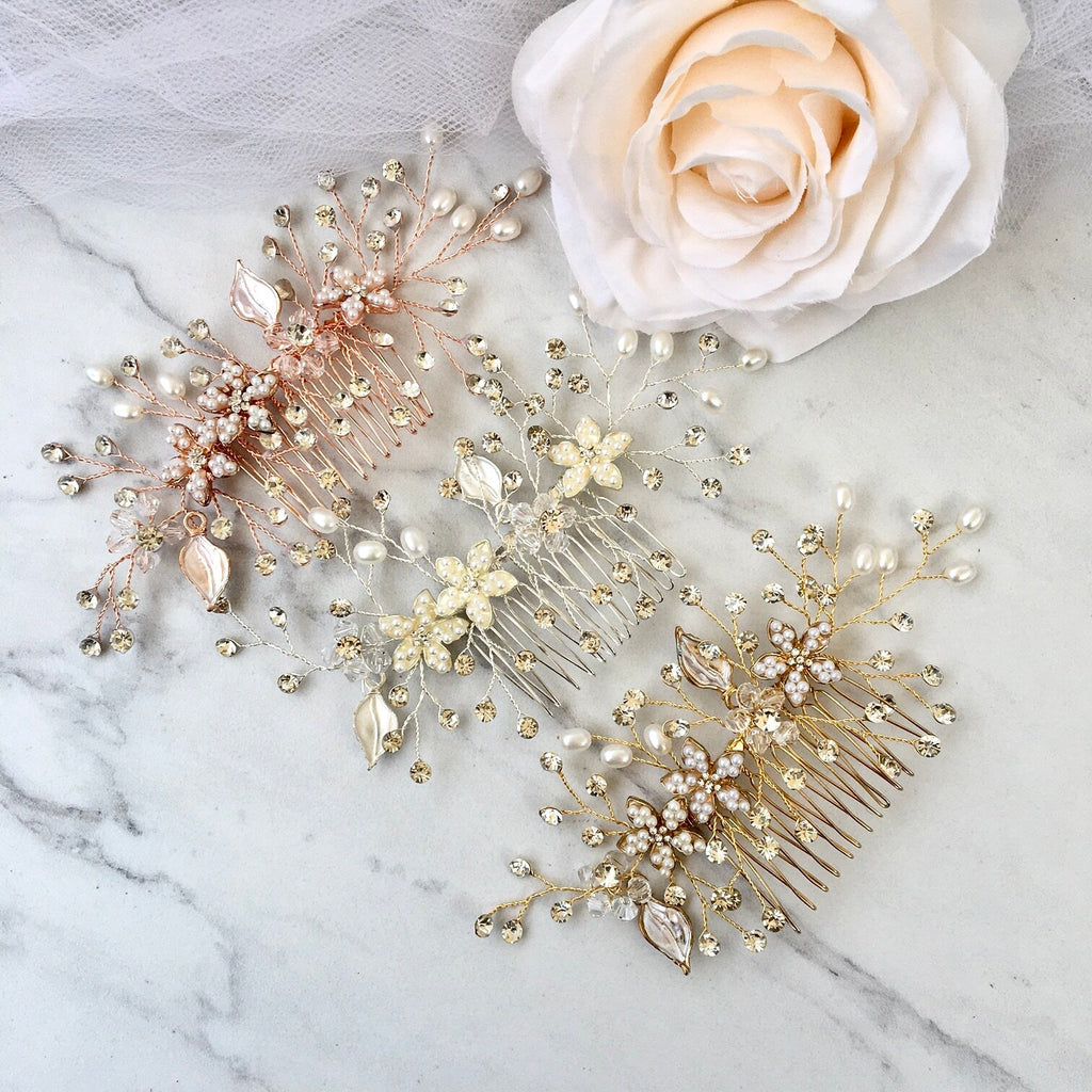 Wedding Hair Accessories - Pearl Bridal Hair Comb - Available in Silver, Yellow Gold and Rose Gold