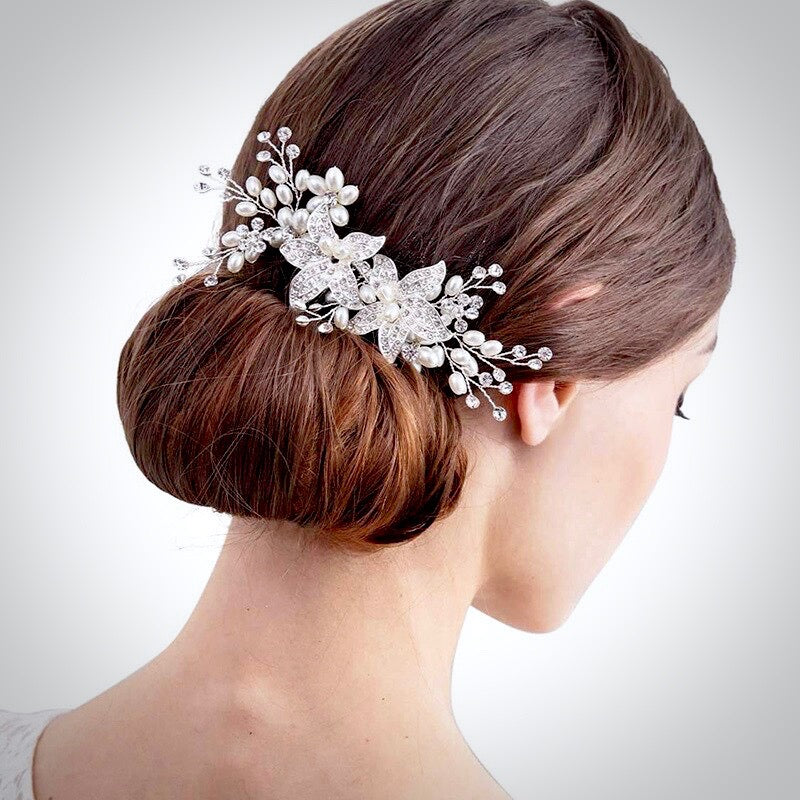 Wedding Hair Accessories - Silver Pearl and Crystal Bridal Hair Comb