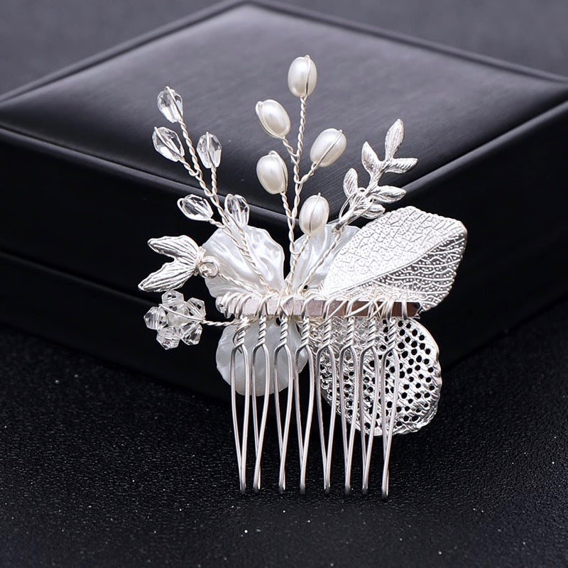 Wedding Hair Accessories - Pearl and Crystal Bridal Hair Comb - Available in Yellow Gold and Silver