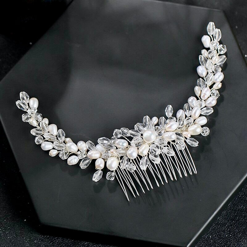 Wedding Hair Accessories - Silver Pearl and Crystal Bridal Hair Comb