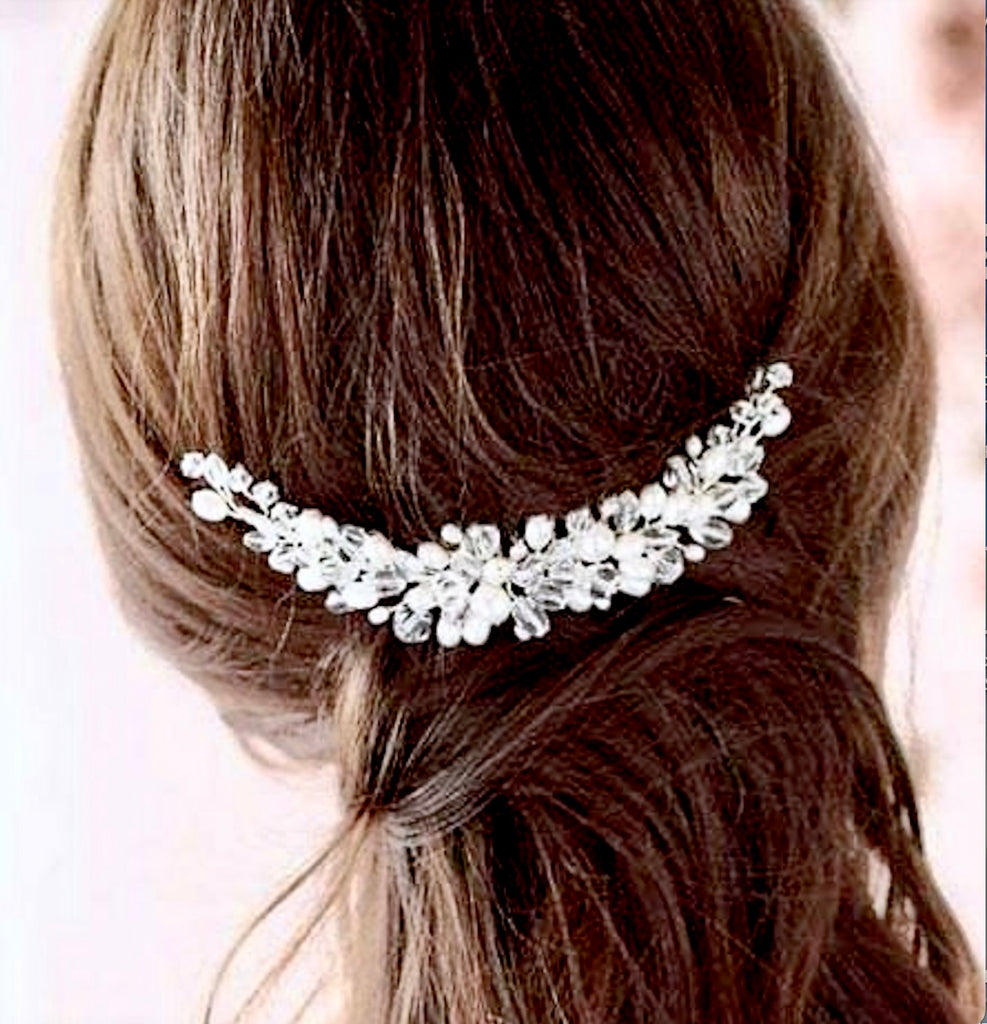 Wedding Hair Accessories - Silver Pearl and Crystal Bridal Hair Comb