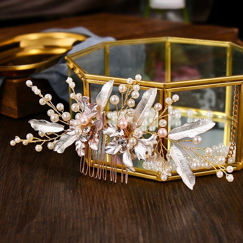 Wedding Hair Accessories - Gold Pearl Bridal Hair Clip