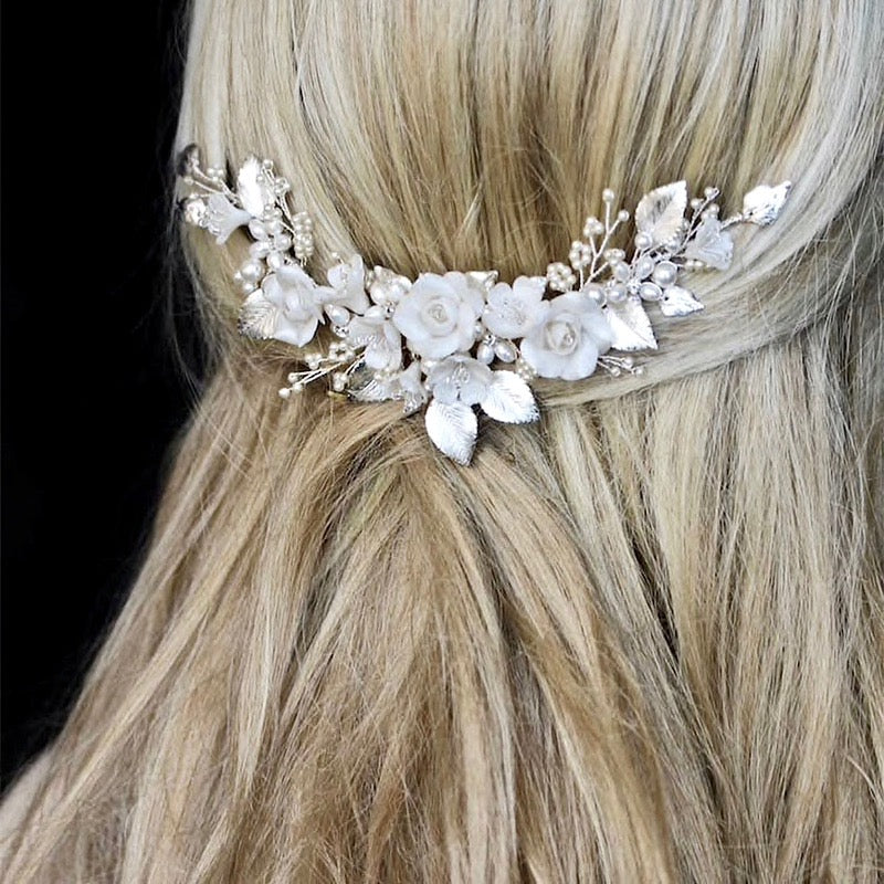 Wedding Hair Accessories - Ceramic Flowers Short Hair Vine