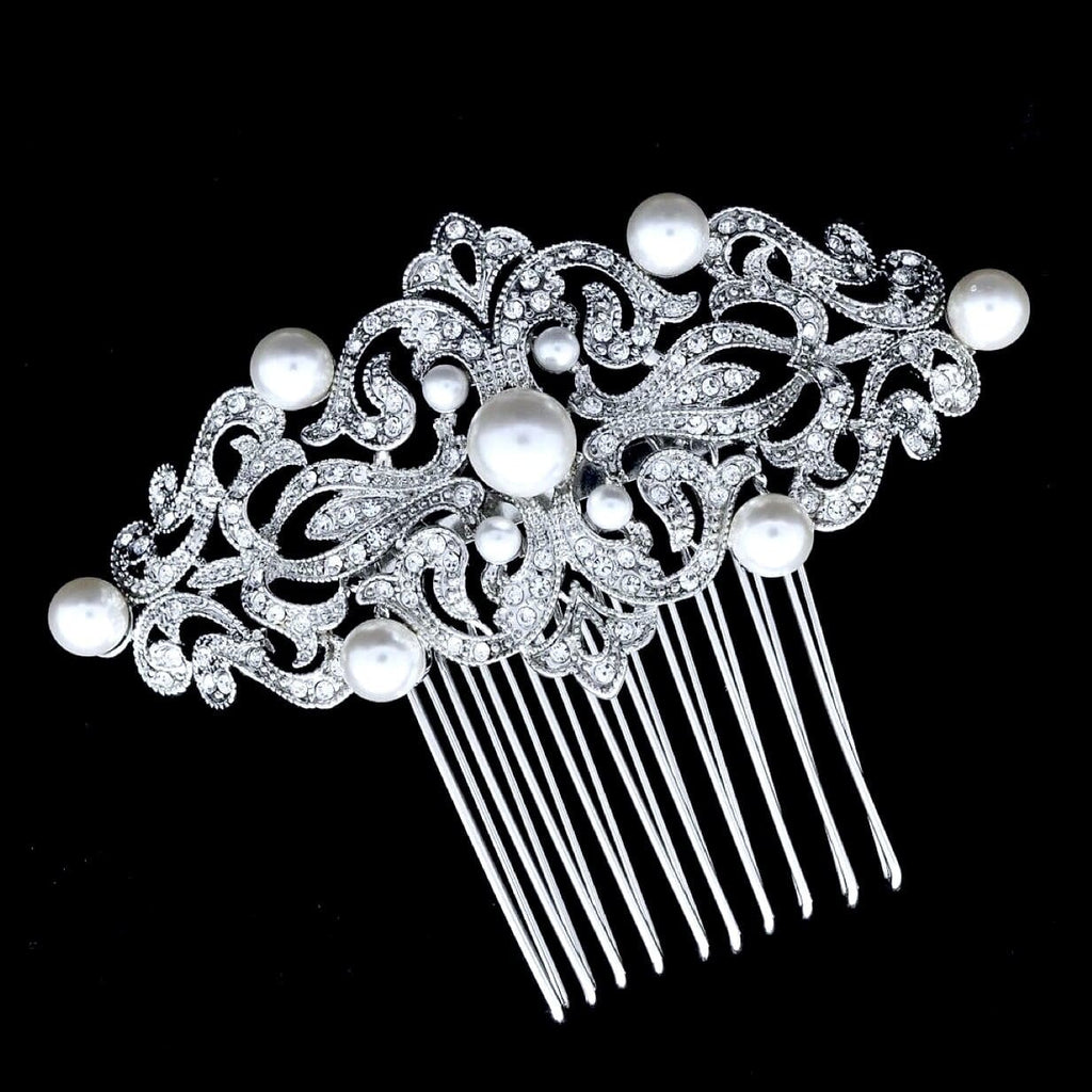 Wedding Hair Accessories - Silver Pearl and Crystal Bridal Hair Comb