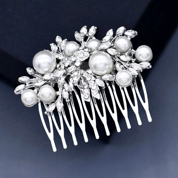 "Sawyer" - Silver Pearl and Crystal Bridal Hair Comb