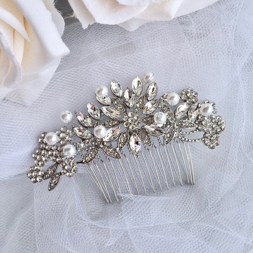 Wedding Hair Accessories - Pearl and Crystal Bridal Hair Comb - Available in Silver and Rose Gold