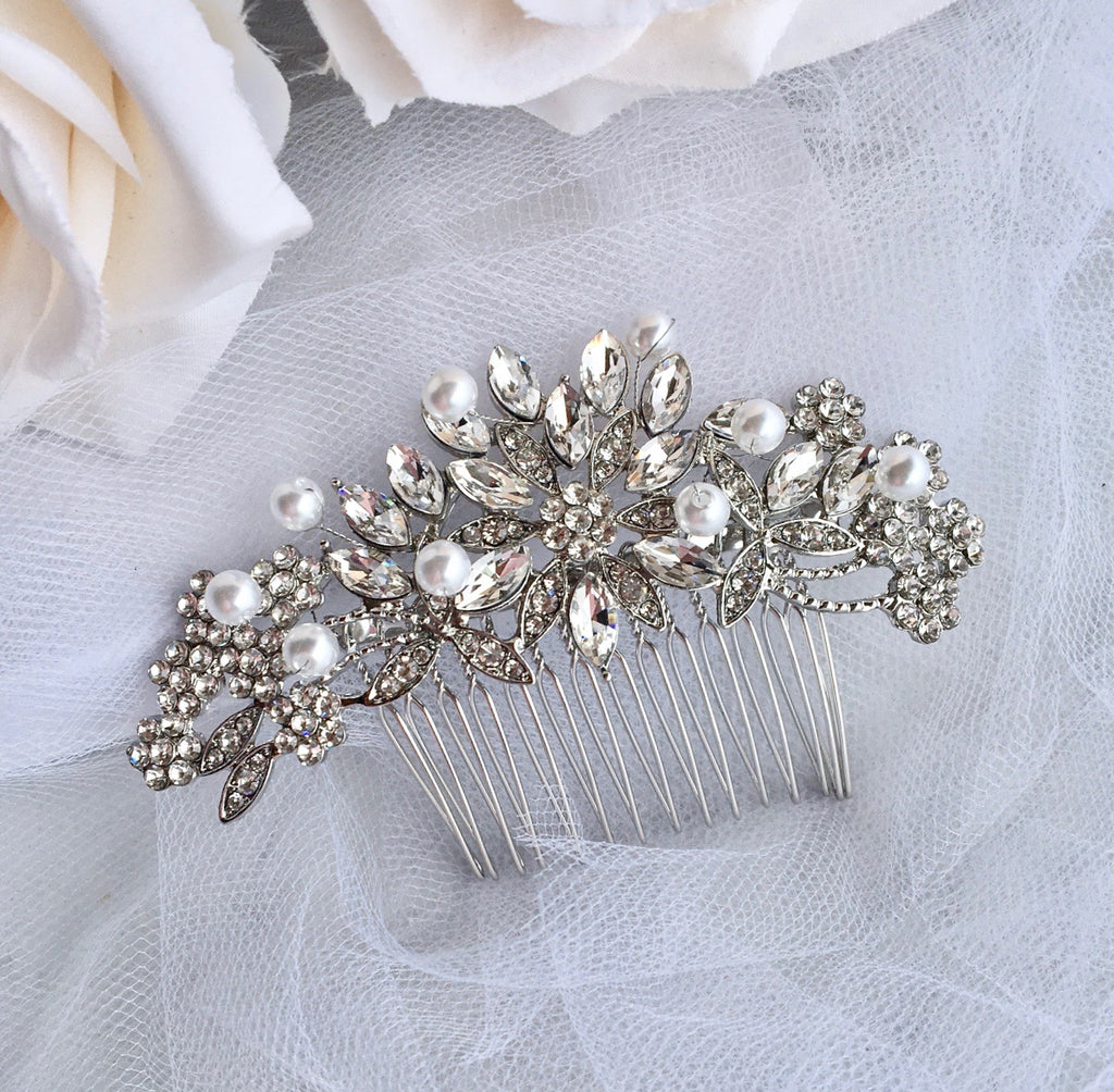 Wedding Hair Accessories - Pearl and Crystal Bridal Hair Comb - Available in Silver and Rose Gold