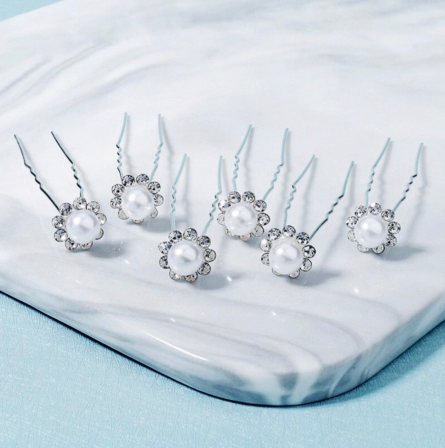 Wedding Hair Accessories - Pearl and Crystal Bridal Hair Pins - Set of 10