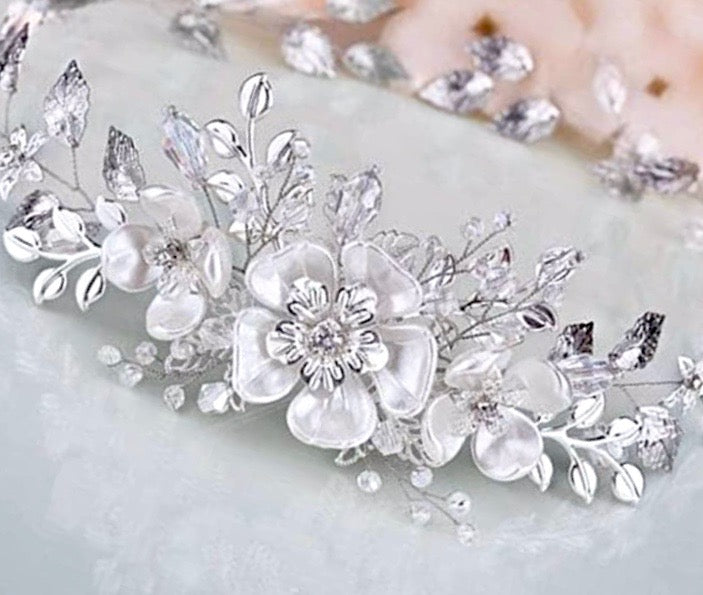 Wedding Hair Accessories - Silver Pearl and Crystal Bridal Headband