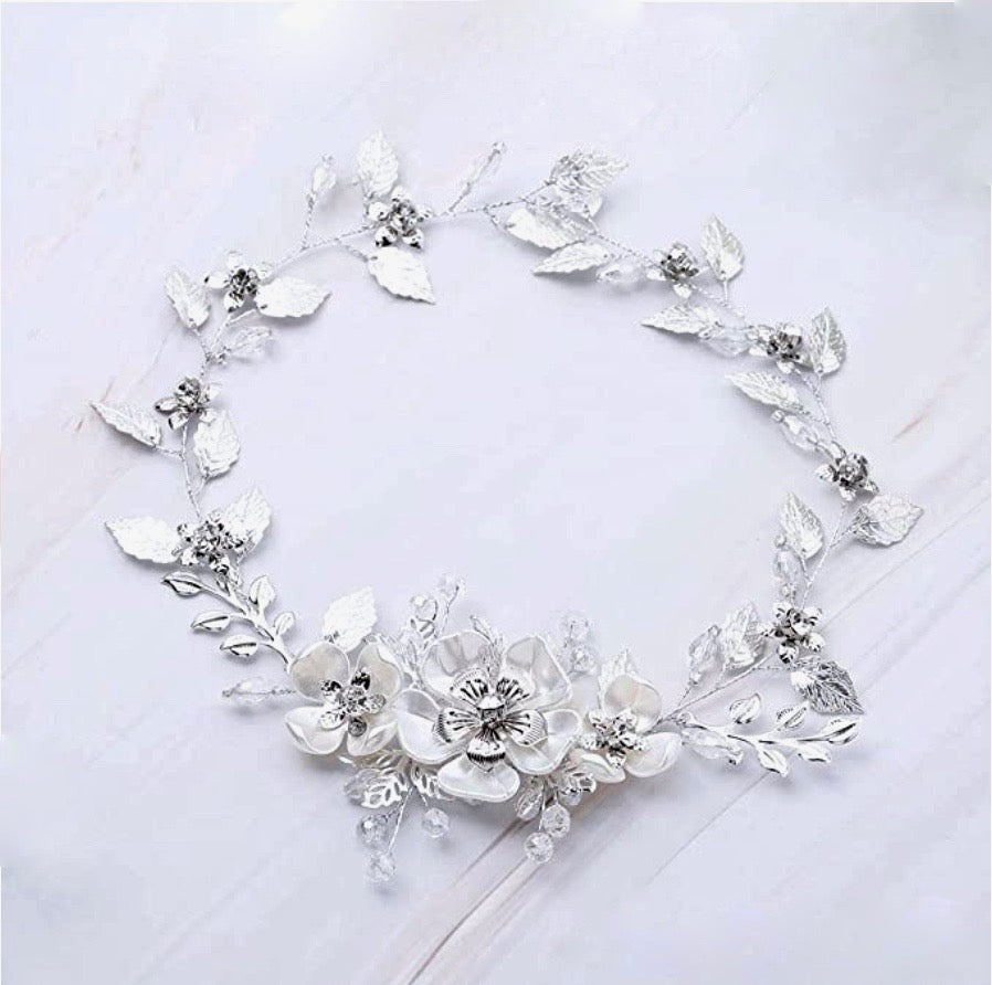 Wedding Hair Accessories - Silver Pearl and Crystal Bridal Headband