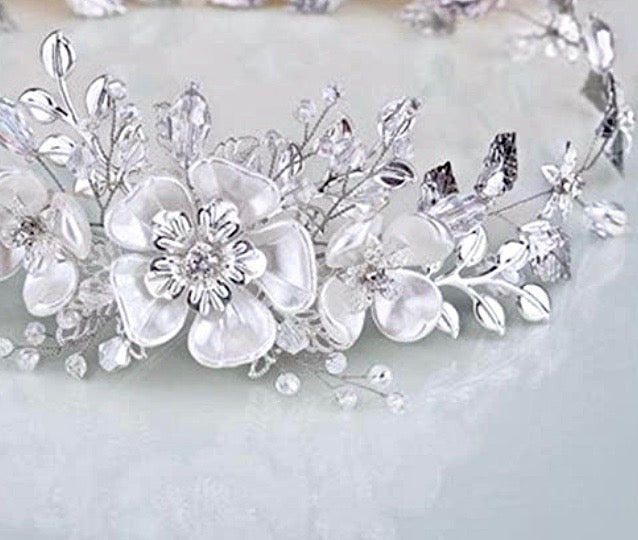 Wedding Hair Accessories - Silver Pearl and Crystal Bridal Headband