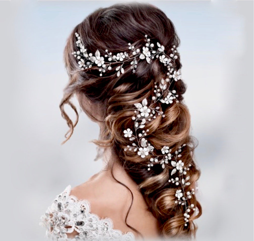 Wedding Hair Accessories - Pearl and Crystal Bridal Hair Vine - Available in Silver and Yellow Gold