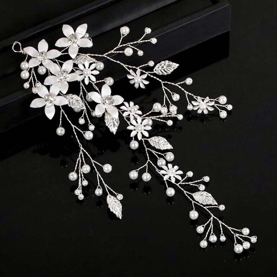 "Tara" - Pearl and Crystal Bridal Hair Vine - Available in Silver, Rose Gold and Yellow Gold