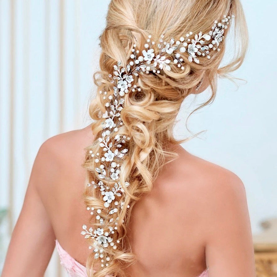 Wedding Hair Accessories - Pearl and Crystal Bridal Hair Vine - Available in Silver and Yellow Gold