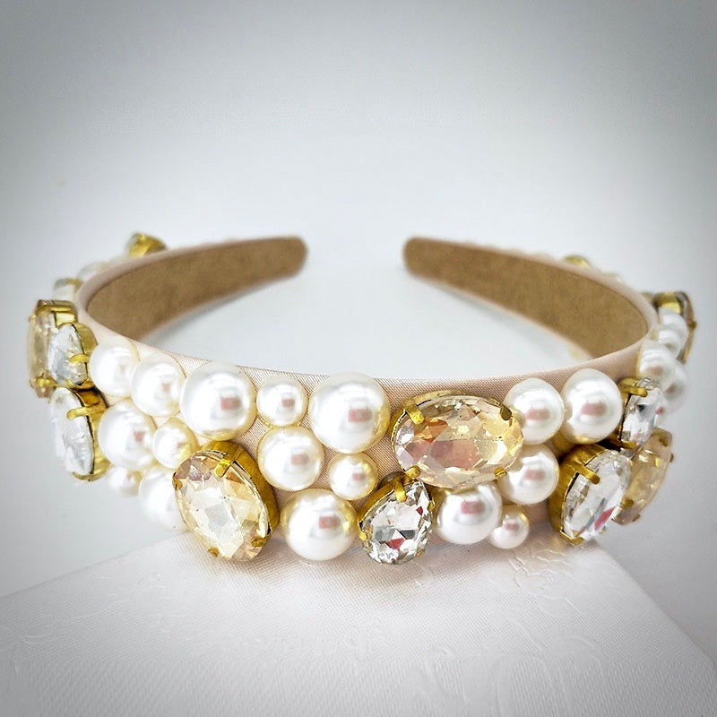 Wedding Hair Accessories - Pearl and Rhinestone Embellished Bridal Headband - Available in Gold and Silver