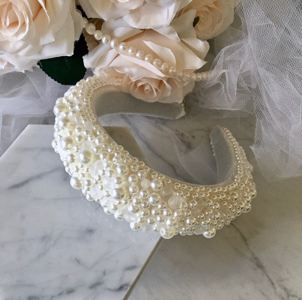 Wedding Hair Accessories - Velvet Pearl Bridal Headband