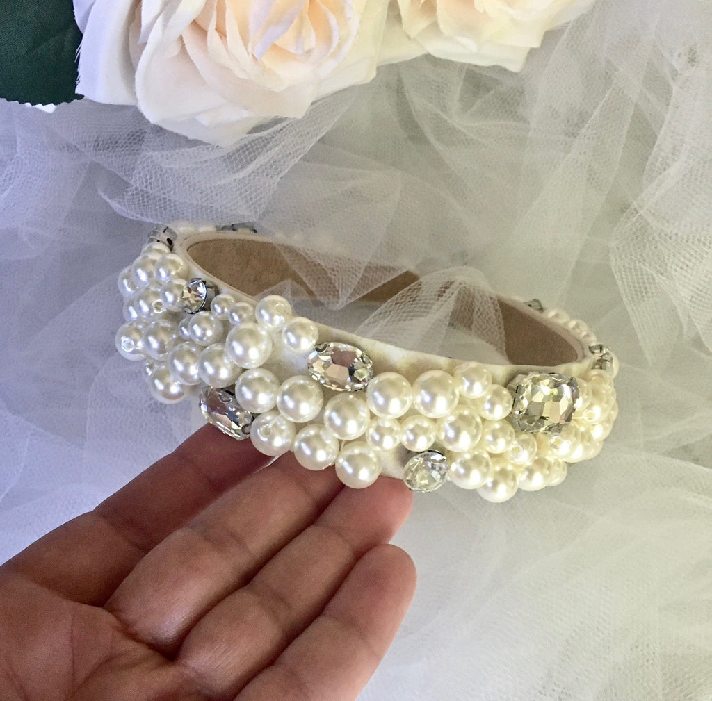 Wedding Hair Accessories - Pearl and Rhinestone Embellished Bridal Headband - Available in Gold and Silver