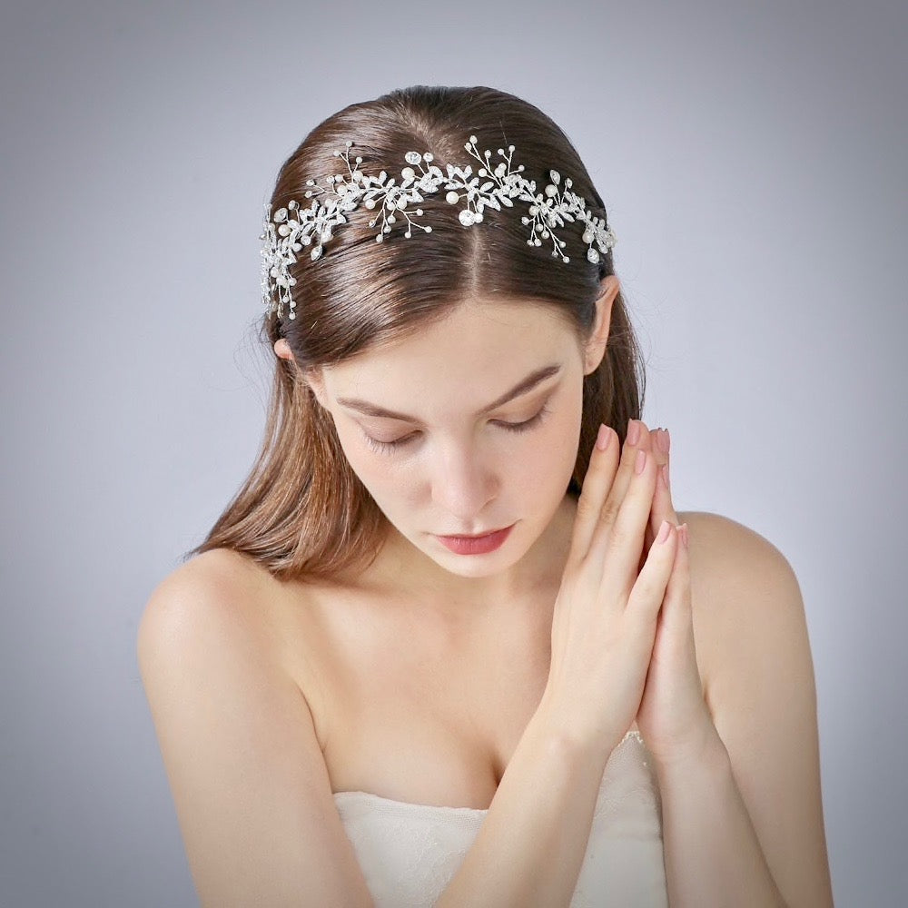 Wedding Hair Accessories - Pearl and Crystal Bridal Headband - Available in Rose Gold, Silver and Yellow Gold